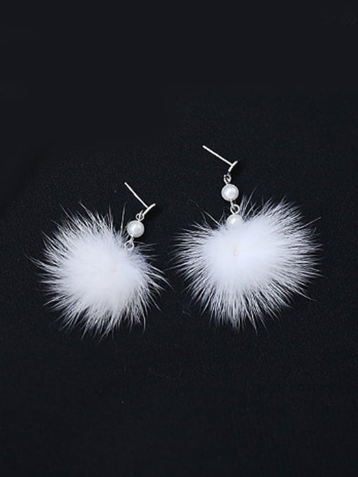 Peng Yuan Freshwater Pearl White Pompon Earrings