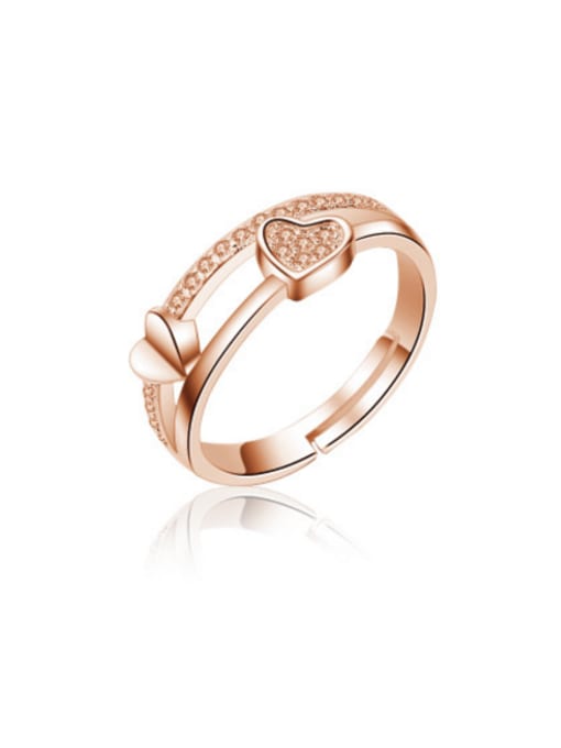 Rose Gold Simple Style 925 Sterling Silver Heart Shaped Zircon Ring