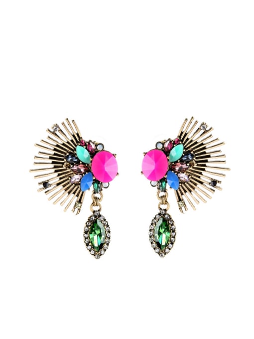 KM Fan-shape Colorful Drop Chandelier earring