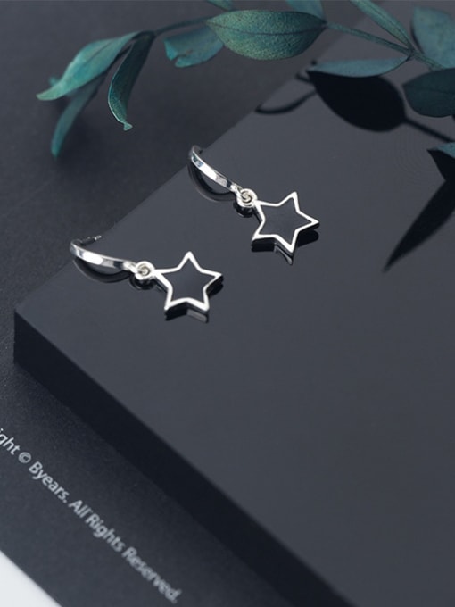 Rosh 925 Sterling Silver With Silver Plated Simplistic Black Star Stud Earrings 2