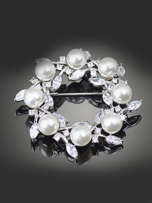 Wei Jia Fashion Artificial Pearls Marquise Zirconias Copper Brooch 1