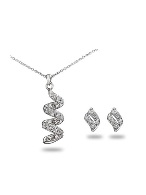 SANTIAGO All-match Spiral Shaped Platinum Plated Zircon Two Pieces Jewelry Set 0