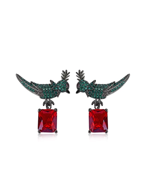 ALI New Retro bird red square Micro-inlay zircon Earring 0