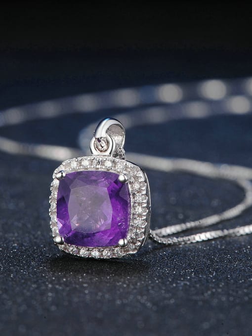 ZK Square-shape Amethyst White Gold Plated Pendant 3