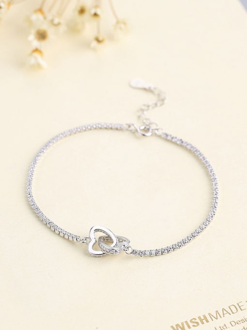 One Silver 925 Silver Heart Shaped Zircon Bracelet 0