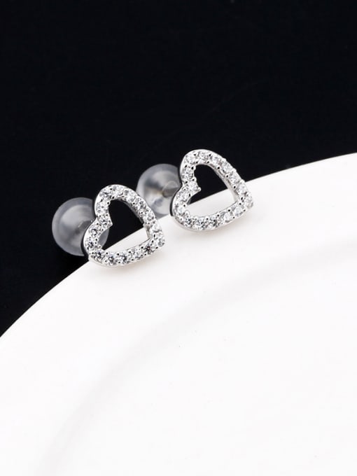 OUXI Hollow Heart shaped Zircon Stud Earrings 1