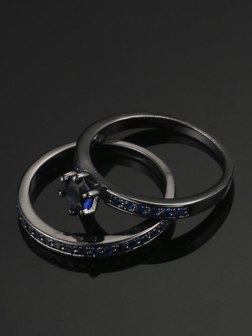 ZK Double Pieces Blue Zircons Black Plated Ring 2