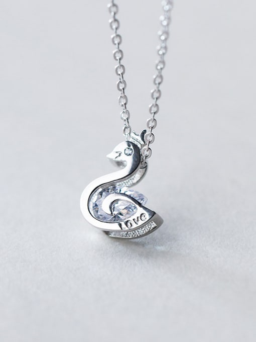 Rosh Lovely Swan Shaped Rhinestone S925 Silver Necklace 0