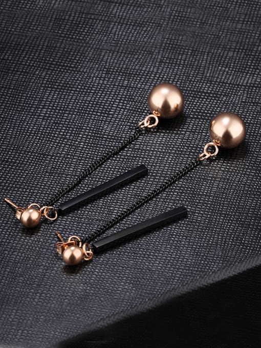 Open Sky Fashion Rose Gold Plated Beads Titanium Drop Earrings 2