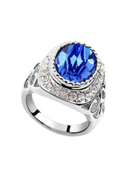 royal blue Exaggerated Cubic austrian Crystals Alloy Ring