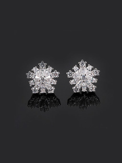 Qing Xing 925 Sterling Silver Snow Zircon  Female Anti-allergic  Earing 1