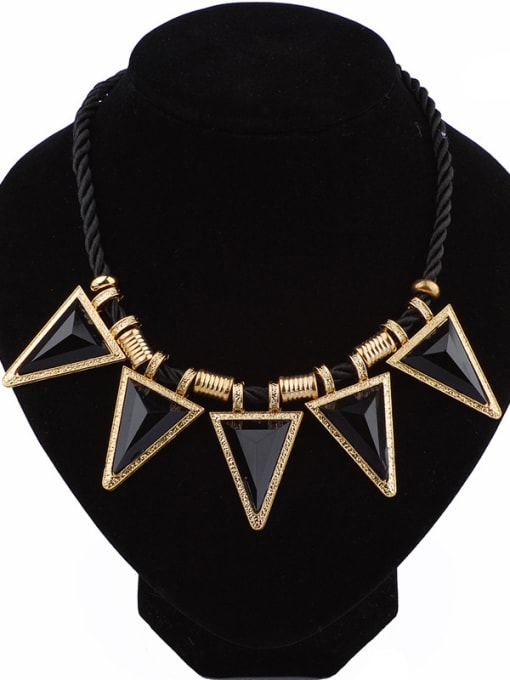 Qunqiu Punk style Black Acrylic Triangles Pendant Gold Plated Necklace