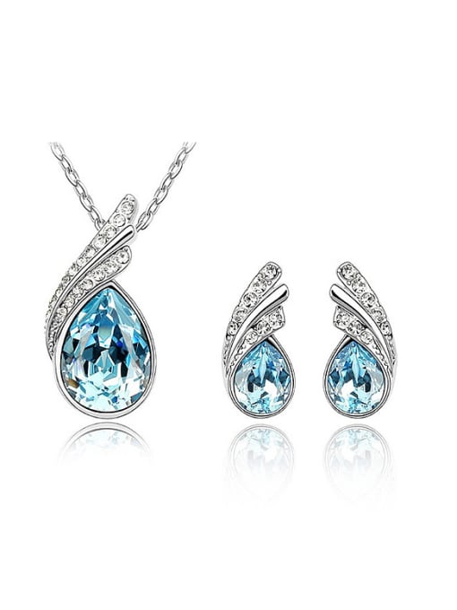 QIANZI Fashion Water Drop austrian Crystals Alloy Two Pieces Jewelry Set 1
