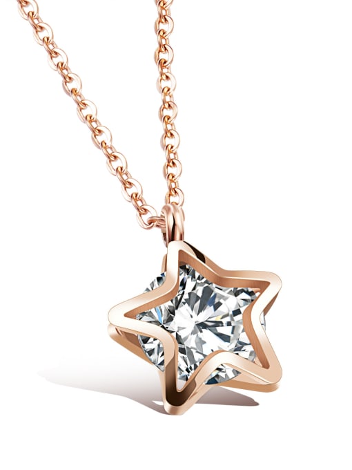 1083 - Rose Gold Stainless Steel With Rose Gold Plated Fashion Star Necklaces