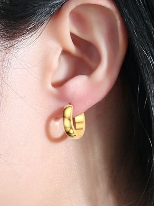 CONG Temperament Gold Plated Geometric Titanium Clip Earrings 1