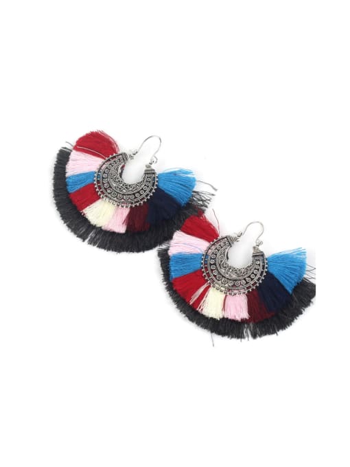 BOE009-E Fan-shaped Colorful Women Tassel Drop Earrings