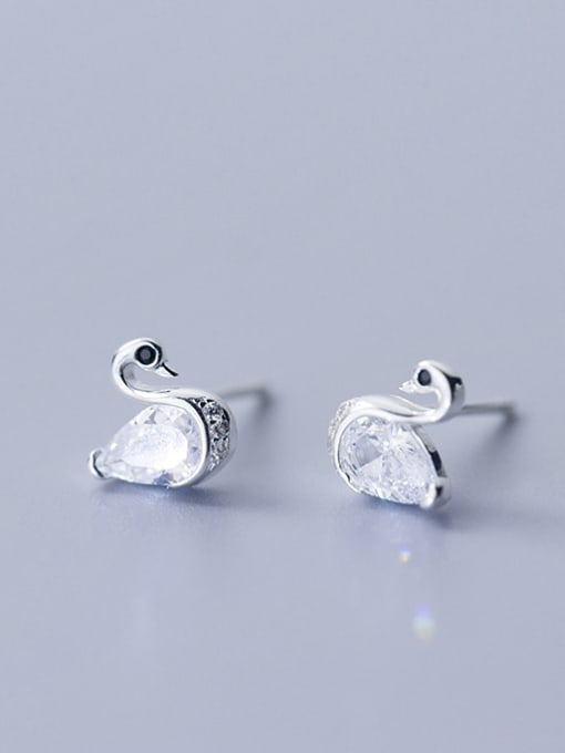 Rosh 925 Sterling Silver With Silver Plated Simplistic Swan Stud Earrings 2
