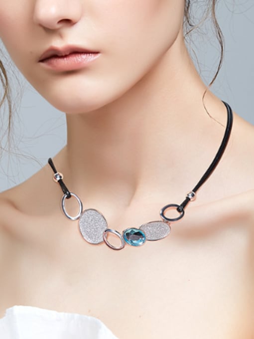 CEIDAI Fashion austrian Crystal Black Leather Necklace 1