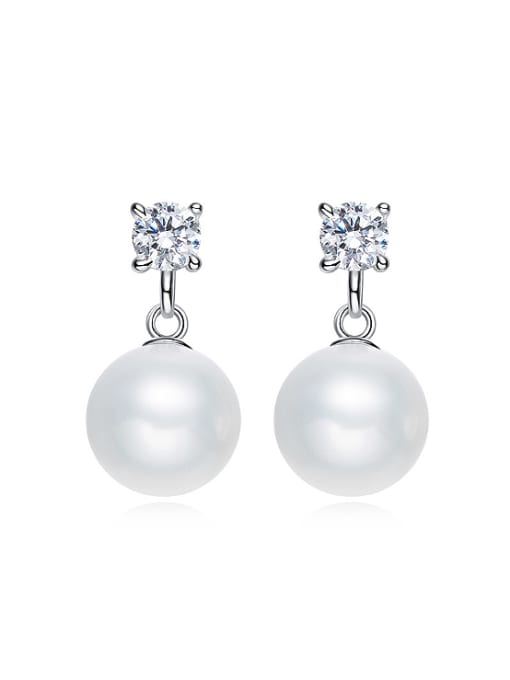 CEIDAI Fashion White Artificial Pearl Cubic Zircon 925 Silver Stud Earrings 0