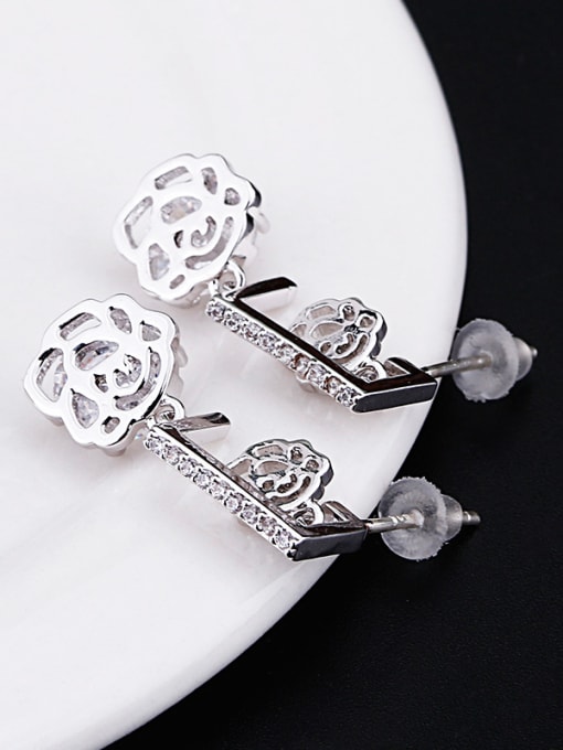 OUXI Fashion Rose Flower Zircon Stud Earrings 2