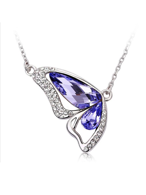 Platinum Purple Women 18K Gold Butterfly Shaped Crystal Necklace