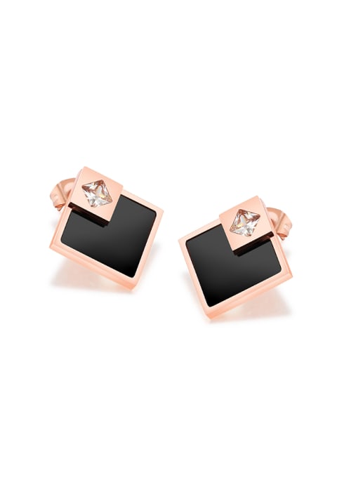 Open Sky Simple Square Zircon Rose Gold Plated Stud Earrings 0