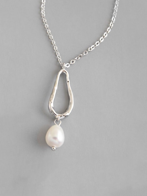 DAKA 925 Sterling Silver With Artificial Pearl  Simplistic Geometric Necklaces 0