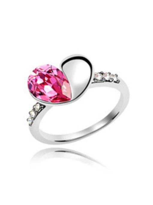 QIANZI Simple Water Drop austrian Crystal Heart Alloy Ring 3