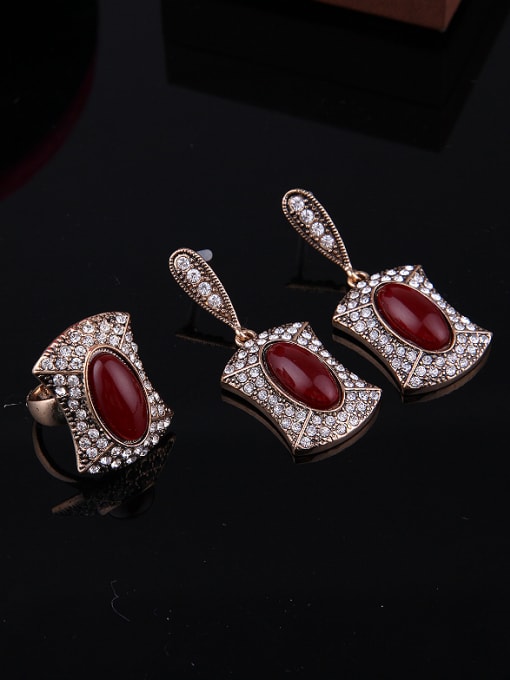 BESTIE Alloy Antique Gold Plated Fashion Oval Artificial Stones Three Pieces Jewelry Set 2