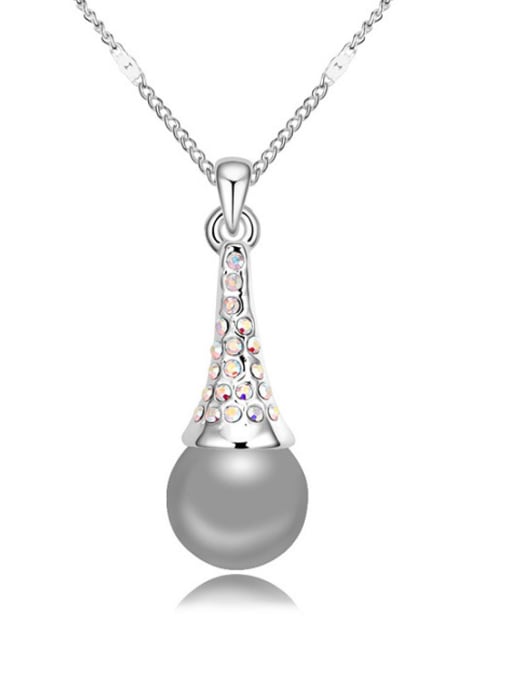 QIANZI Simple Shiny Crystals Imitation Pearl Alloy Necklace 4
