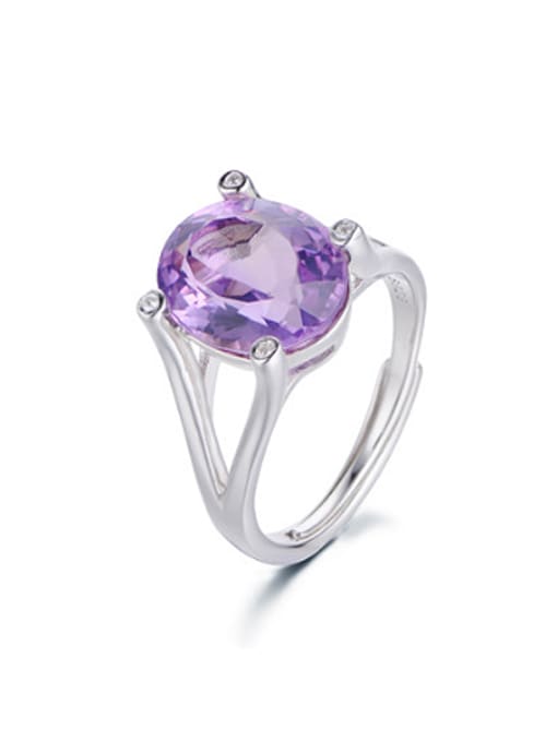 Deli Simple Platinum Plated Amethyst Gemstone Ring