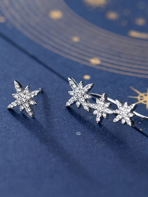 Rosh 925 Sterling Silver With Platinum Plated Fashion Asymmetry Snowflake Stud Earrings