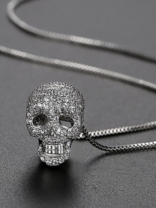 White Copper With  Rhinestone  Vintage Skull Necklaces