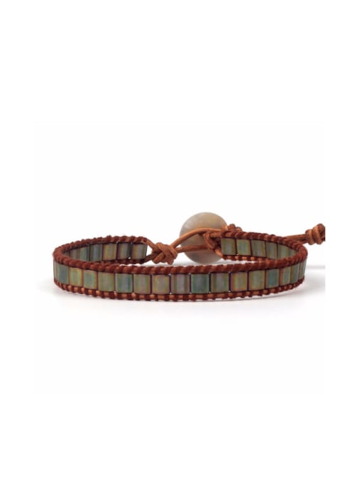 handmade Rectangle Natural Stones Woven Leather Fashion Bracelet 1