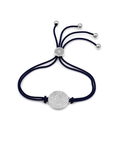 Platinum-Blue Rope Copper With  Cubic Zirconia  Simplistic Round adjustable Bracelets