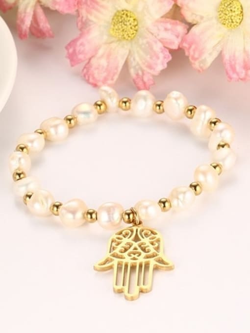 CONG All-match Gold Plated Palm Shaped Freshwater Pearl Bracelet 2
