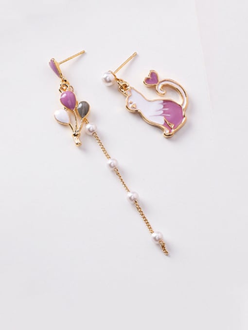 B purple Alloy With Rose Gold Plated Cartoon Colour Balloon Tasseled Cat Threader Earrings
