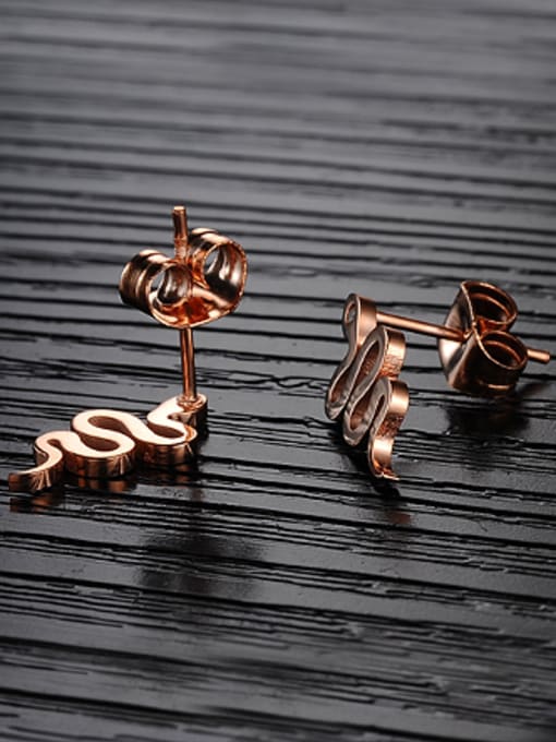 Open Sky Personalized Little Snake Titanium Rose Gold Plated Stud Earrings 1