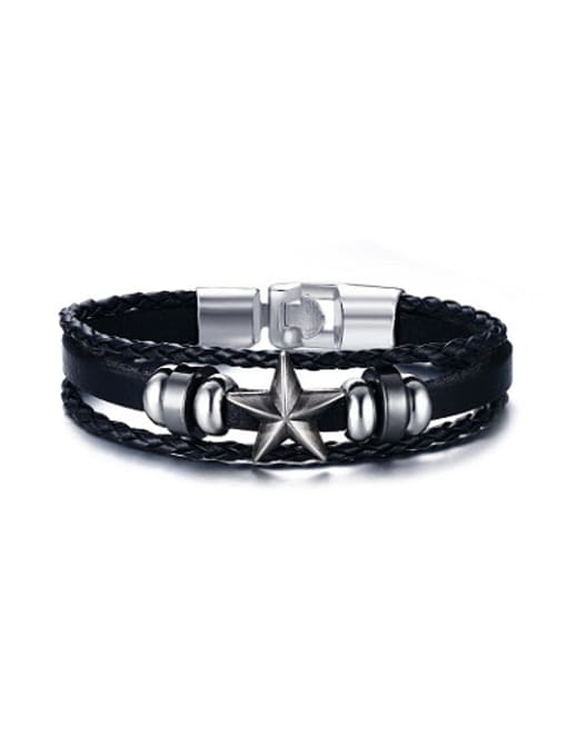 CONG Retro Multi Layer Star Shaped Artificial Leather Bracelet 0