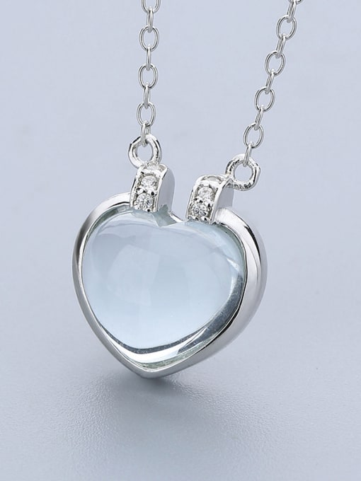 One Silver Simple Opal stone Heart Pendant 925 Silver Necklace 0
