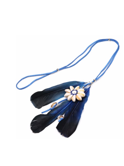 JHBZBVN1551-A Creative Shell Feather Flower Pendant Long Necklace