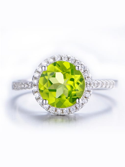 Deli Platinum Plated Peridot Gemstone Round Ring 1