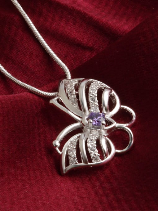 Ya Heng Fashion Shiny Cubic Zirconias Butterfly Pendant Copper Necklace 1
