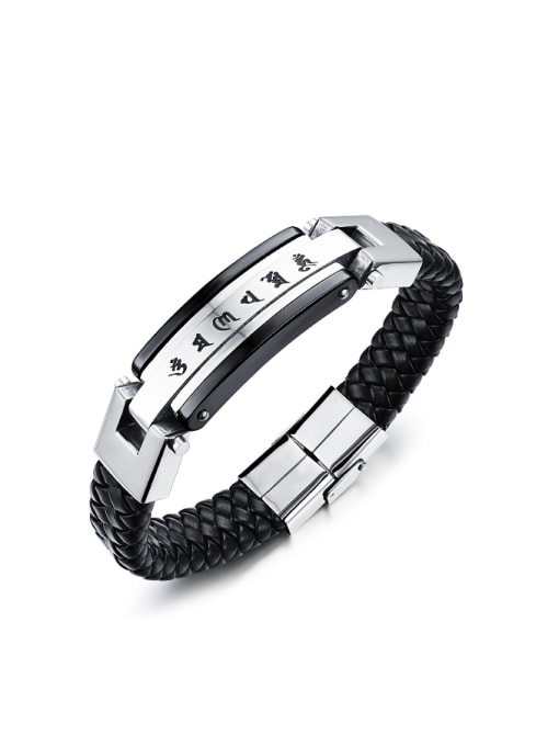 black Personalized Titanium Woven Black PU Men Bracelet