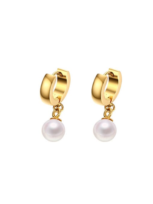 CONG Trendy Gold Plated Artificial Pearl Titanium Drop Earrings 0