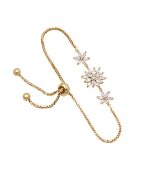 Champagne gold Copper With Cubic Zirconia  Simplistic Flower Adjustable Bracelets