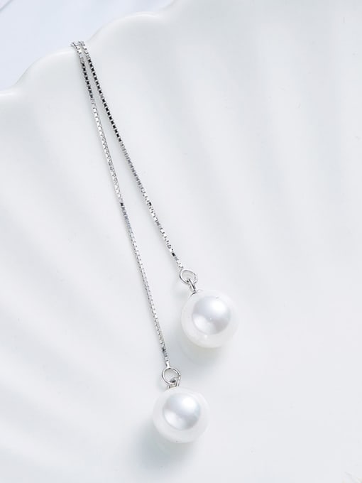 CEIDAI Simple White Artificial Pearl 925 Silver Line Earrings 3