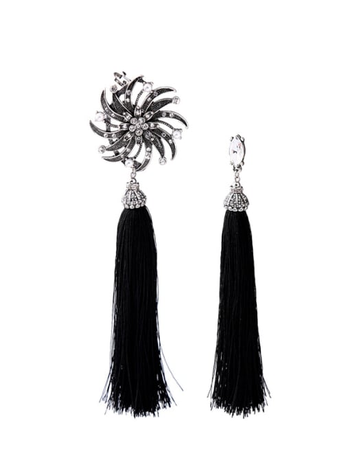 Black -1 Vintage Long Tassel Women Drop Earrings