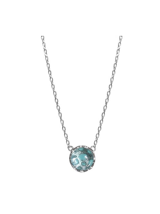 Peng Yuan Round Green Stone Silver Necklace 0