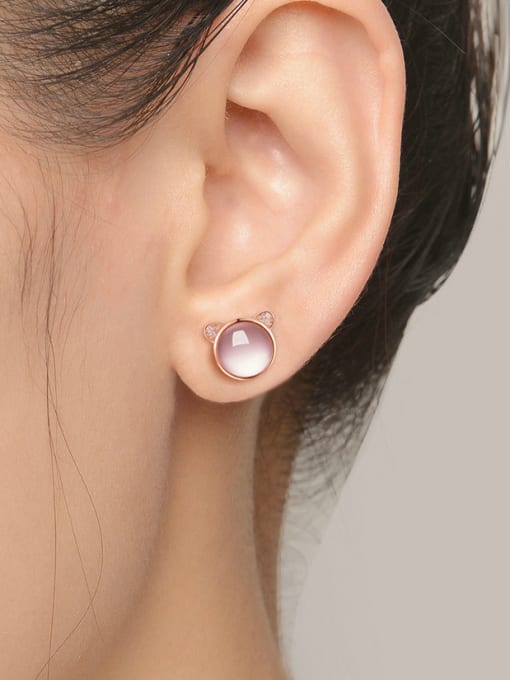 ZK Lovely Pink Crystal Bear-shape Stud Earrings 1